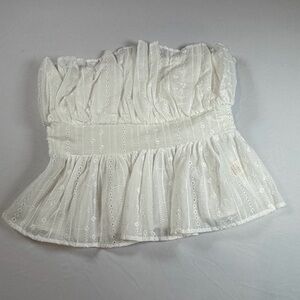 Thirty Thirty LA Womens White Eyelet Strapless Ruffle Peplum Tube Top Small